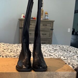 Born Black Leather Knee-High Heeled Boots
